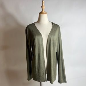Y2K 100% Silk Ribbed Knit Open Front Cardigan Moss Green Womens XL